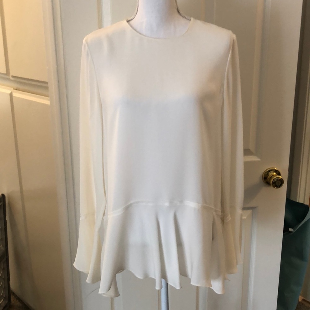 SOLD Theory silk blouse drop waist & flutter cuffs - Picture 1 of 6
